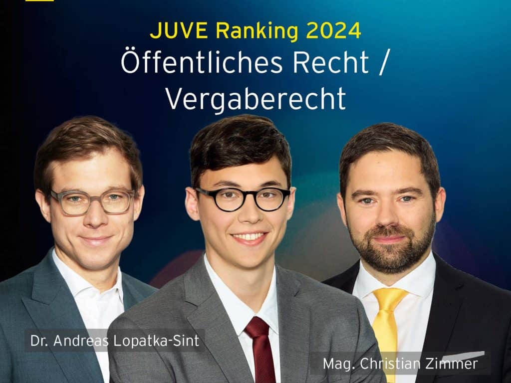 EY Law Österreich Public Law - Öffentliches Wirtschaftsrecht Vergaberecht Rechtsanwalt für Öffentliches Recht und Energierecht Andreas Lopatka-Sint, Rechtsanwalt für Vergaberecht Christian Zimmer, Rechtsanwaltsanwärter Lukas Wandl