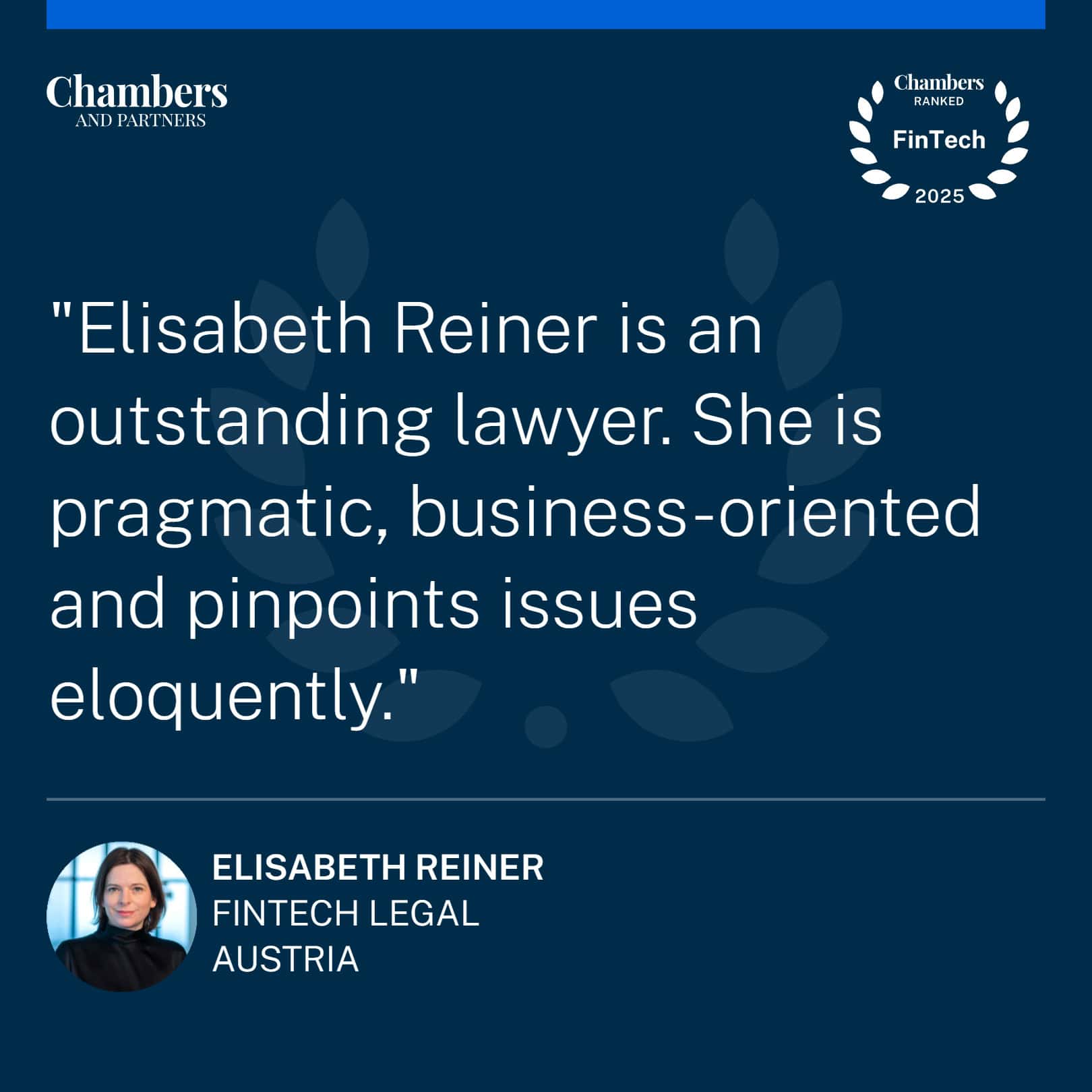 Chambers FinTech Award - EY Law Austria 2025 - Elisabeth Reiner